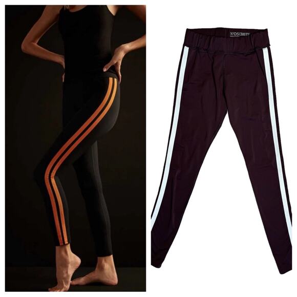 JAMES PERSE Y/OSEMITE Brown White Double Side Stripe Performance Leggings Womens - Picture 1 of 11